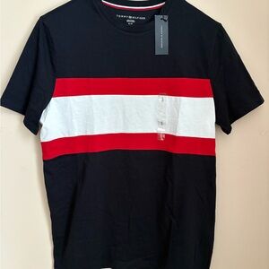Tommy Hilfiger Men's Black and Red Colorblock Tee
